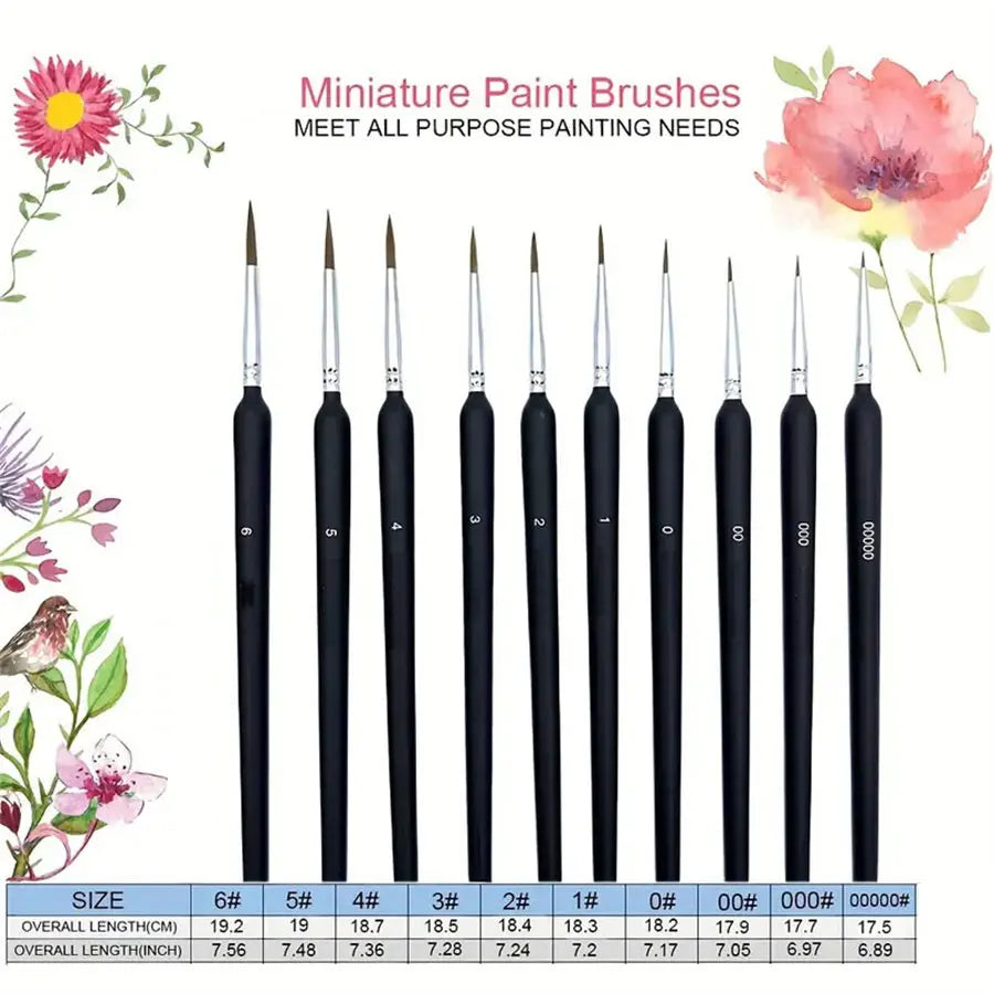 Miniature Detail Tip Paint Brush Set With Ergonomic Handles Acrylic