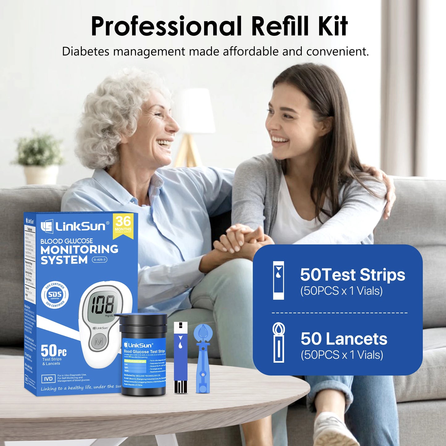 Linksun Blood Glucose Meter G-425-3 Glucometer Complete Kit