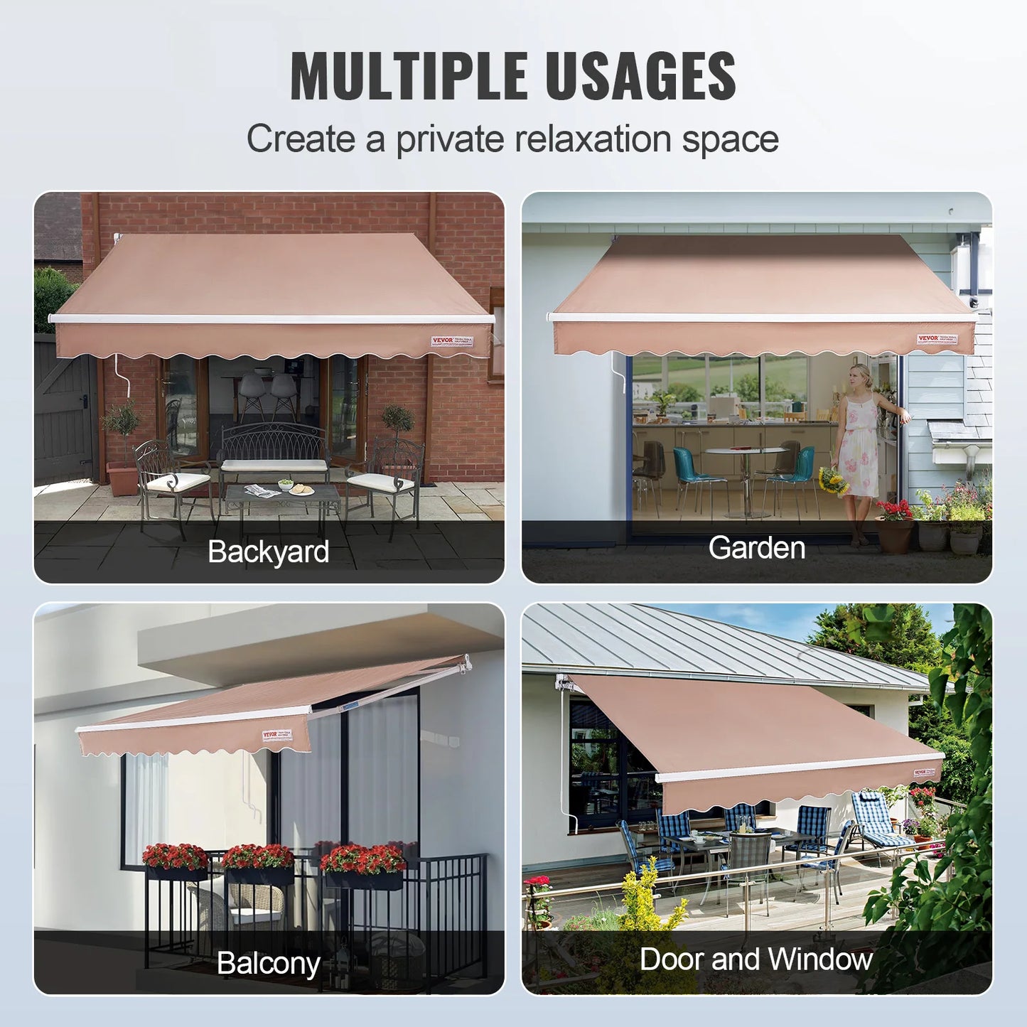 SucceBuy Manual Retractable Awning Outdoor Sun Shade for Patio Door