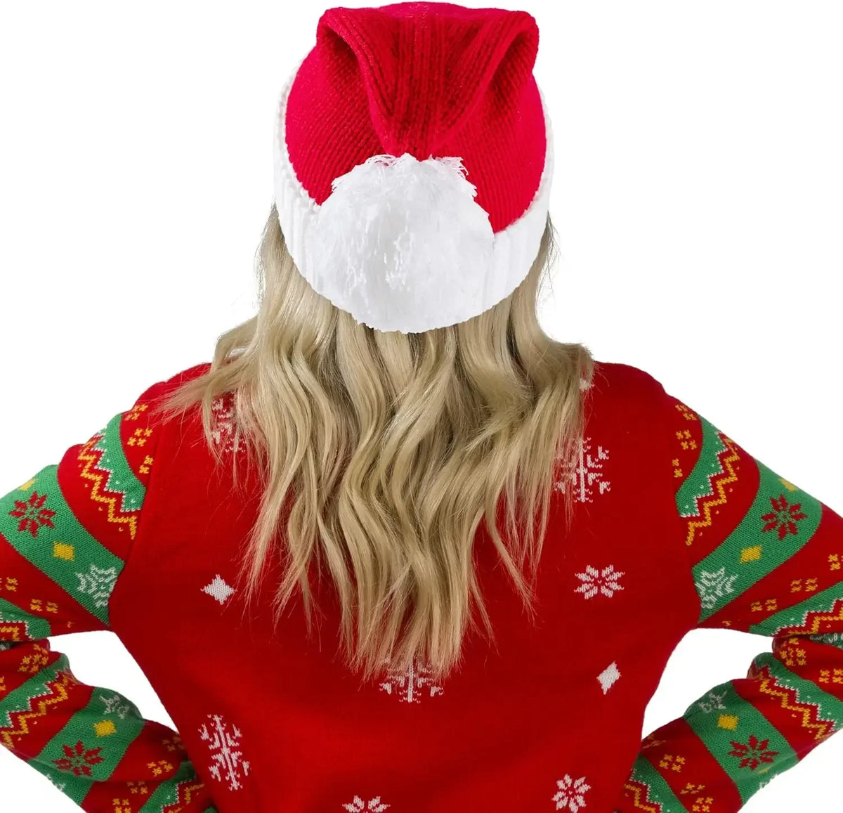 Knitted Santa Elf Hat With Pom Poms For Christmas Parties