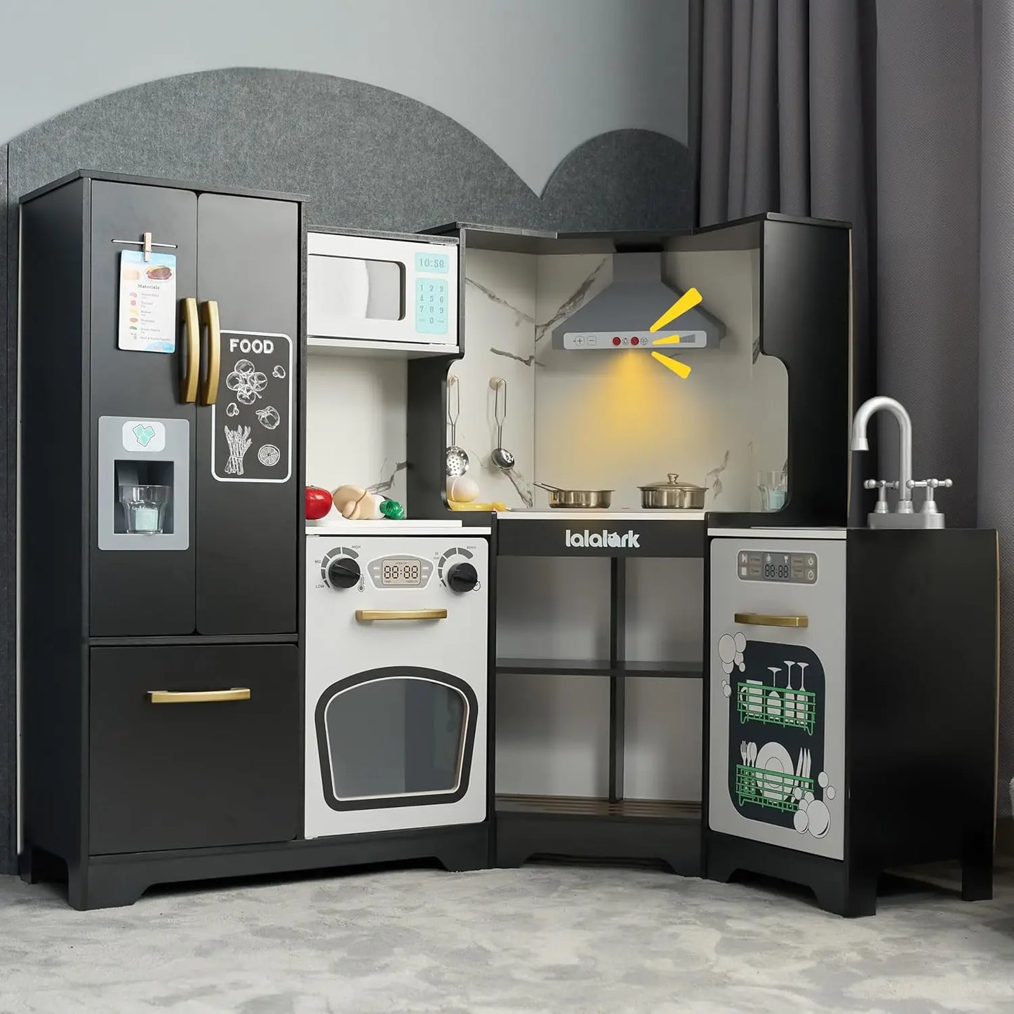 Joyfy Toddler Corner Kitchen Playset With Real Lights And Sounds