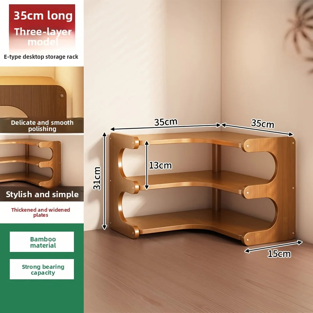 Three-Tier Bamboo Corner Desk Shelf