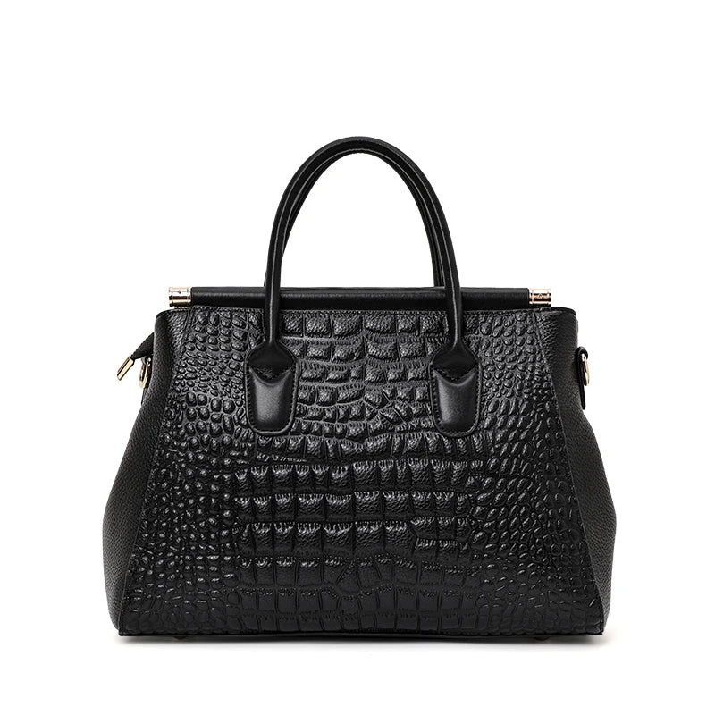 EP.MINGYUANCN Genuine Leather Crocodile Pattern Womens Tote Crossbody Bag LargeCapacity