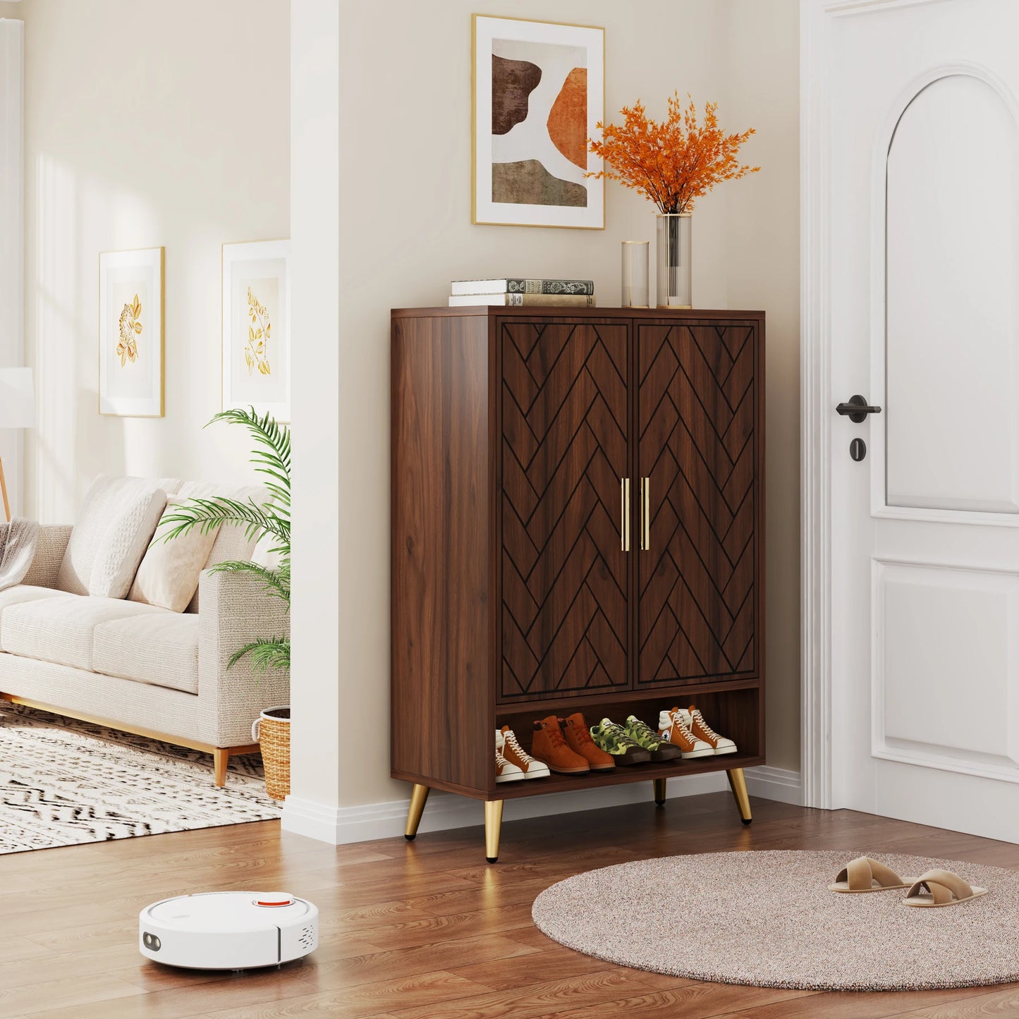Tribesigns 6-Tier Wooden Shoe Cabinet with Doors and Adjustable Shelves