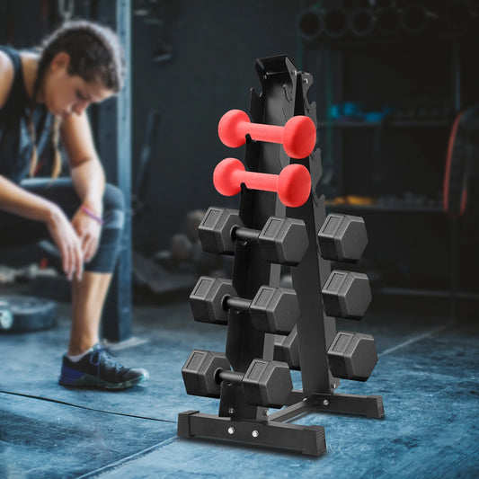 Generic 3/6 Pair Dumbbell Rack Triangle Shaped Stand Black Steel - Heavy Duty Dumbbell Storage Tower