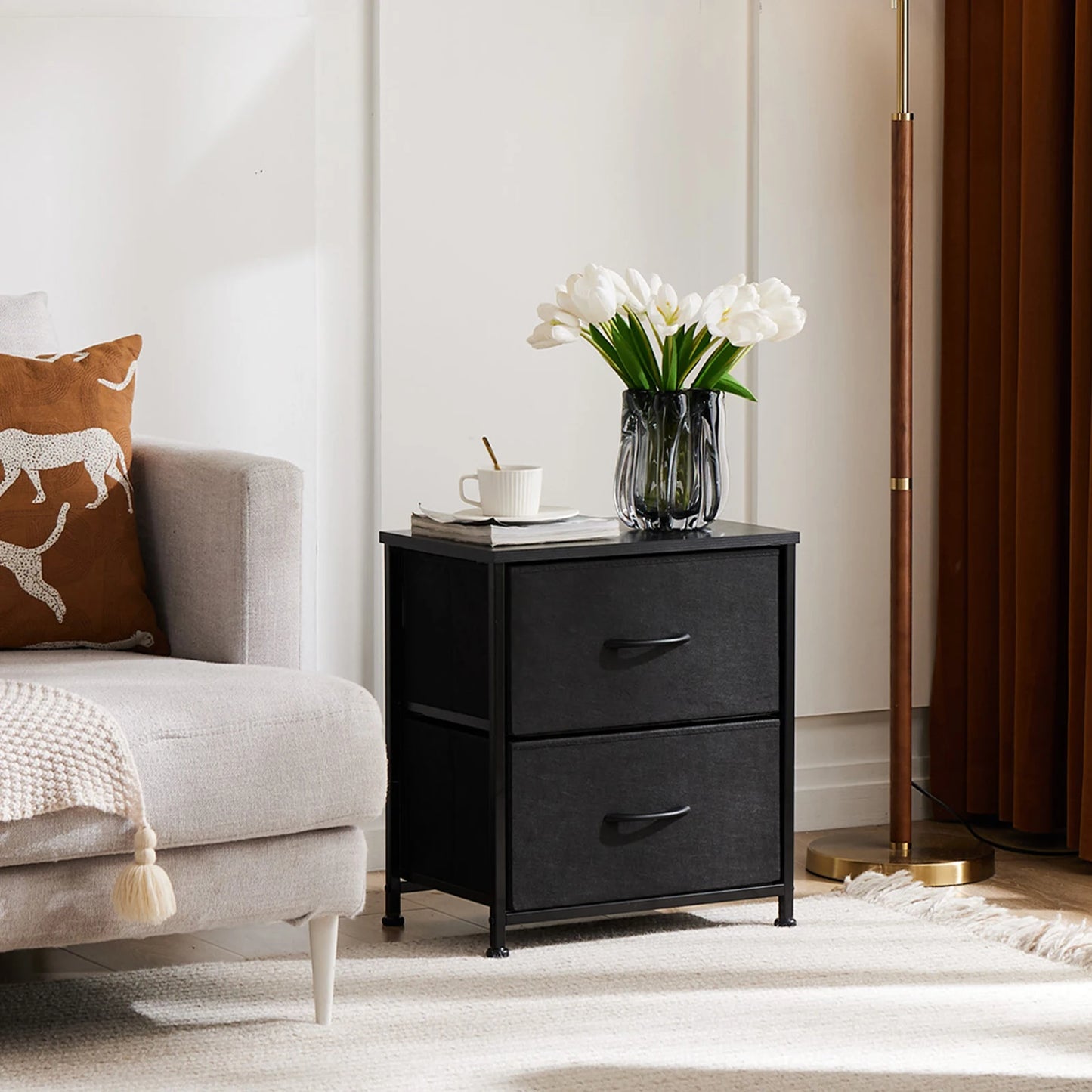 JHK Modern Metal Living Room Storage Cabinet With Fabric Drawers