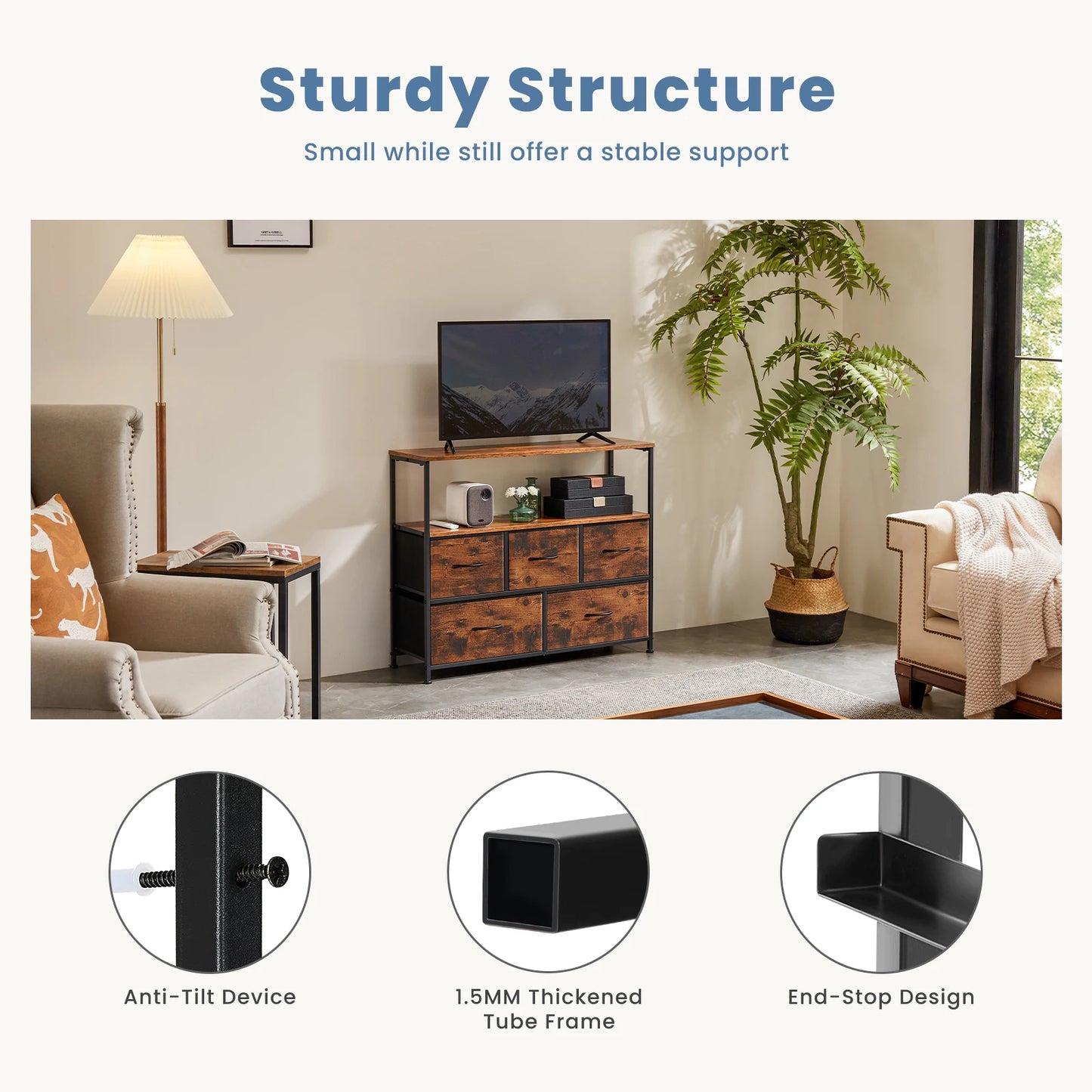 JHK Modern Fireplace TV Stand With Fabric Storage Drawers