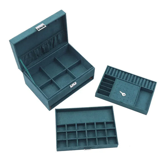 NONECN 3 Layer Jewellery Storage Box With Removable Tray Lockable Organizer