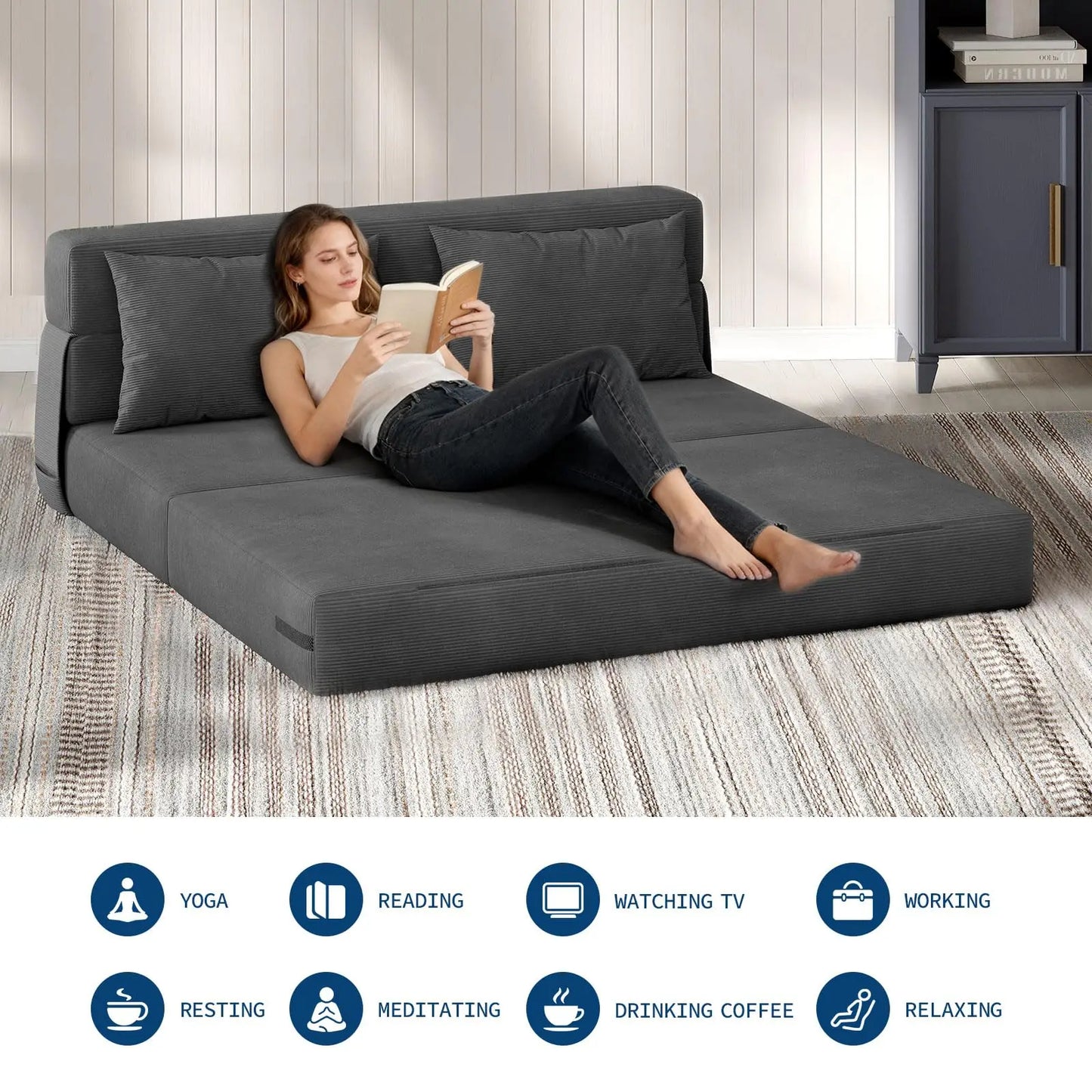 HobbyLane 4 In 1 Folding Sofa Bed Corduroy Loveseat