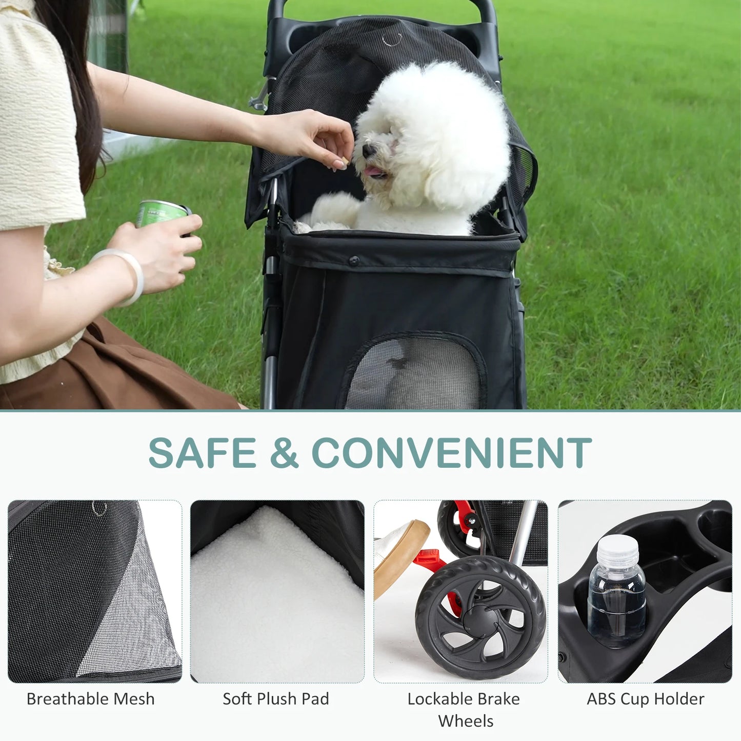 JHK Foldable Pet Stroller Three Wheel For Small Dogs Cats