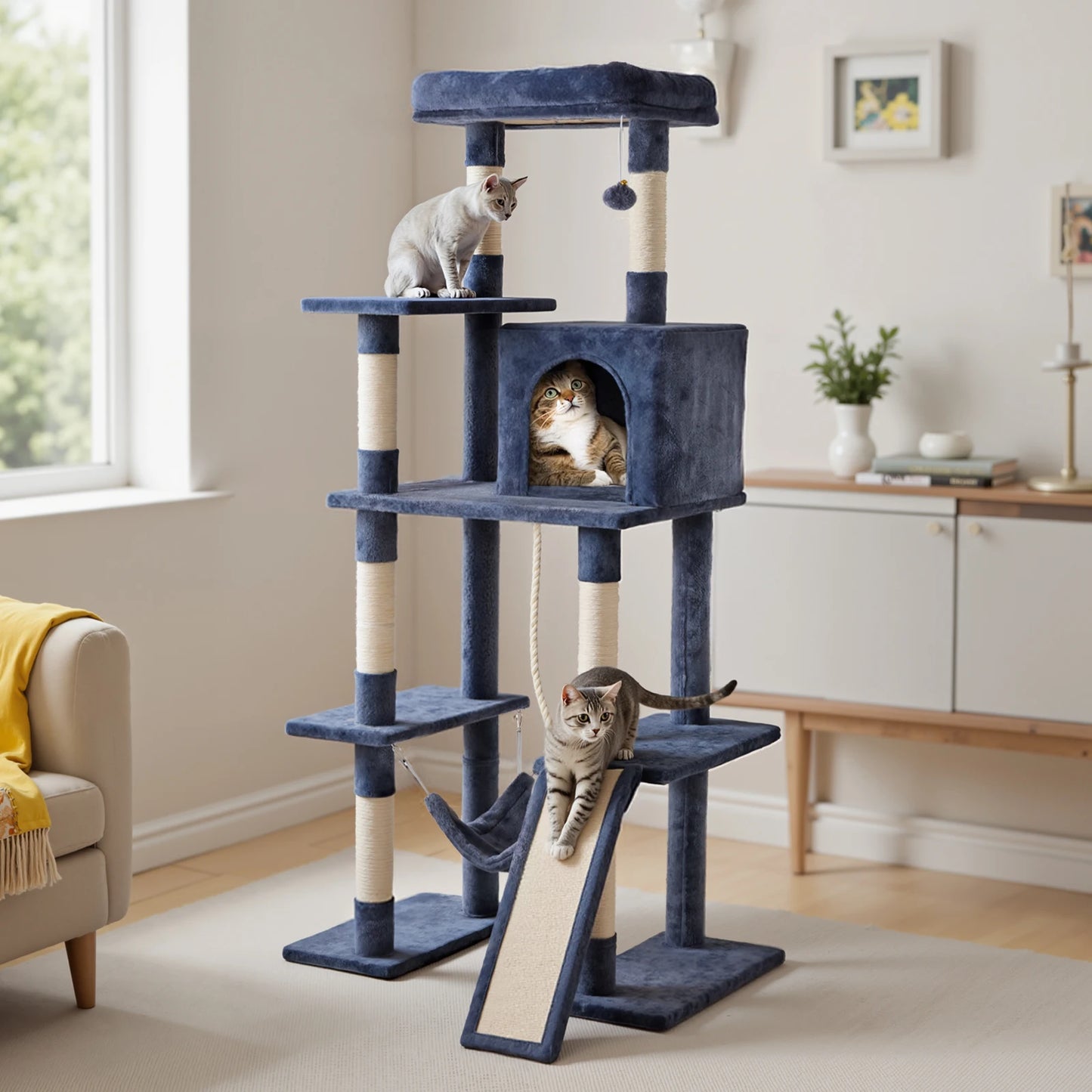 JHK Cat Tree Five Level Tower With Natural Sisal Posts