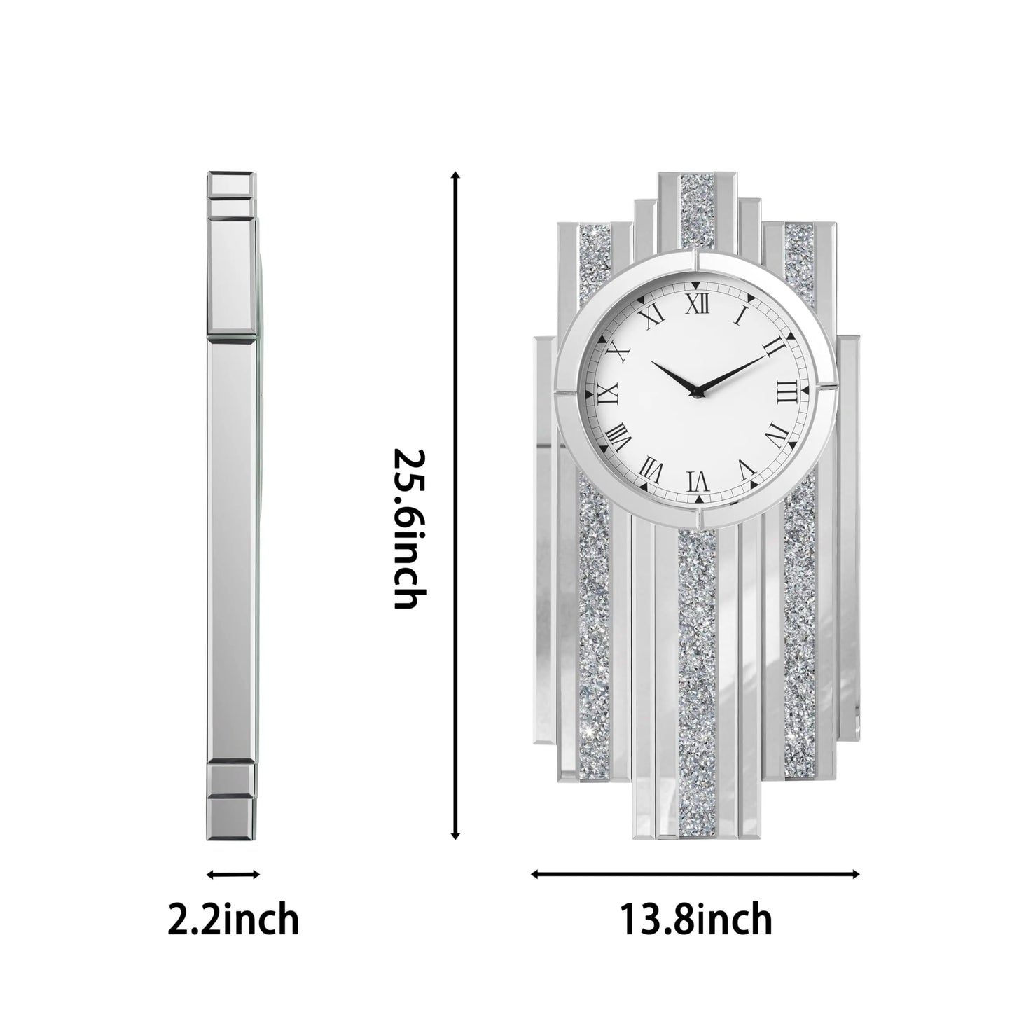 Modern Mirror Wall Clock With Crystal Sparkle Design Living Room