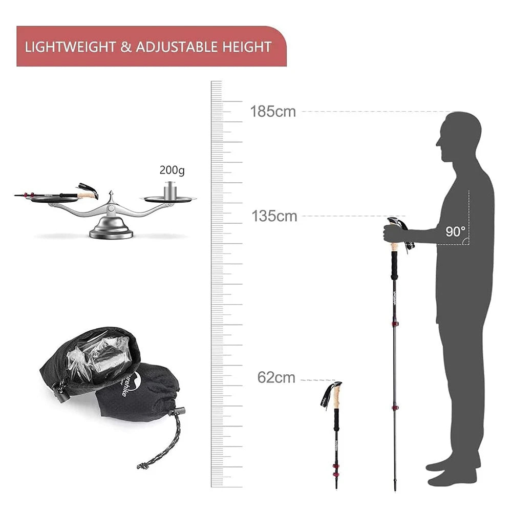 Naturehike Lightweight Carbon Fiber Collapsible Trekking Poles for Hiking