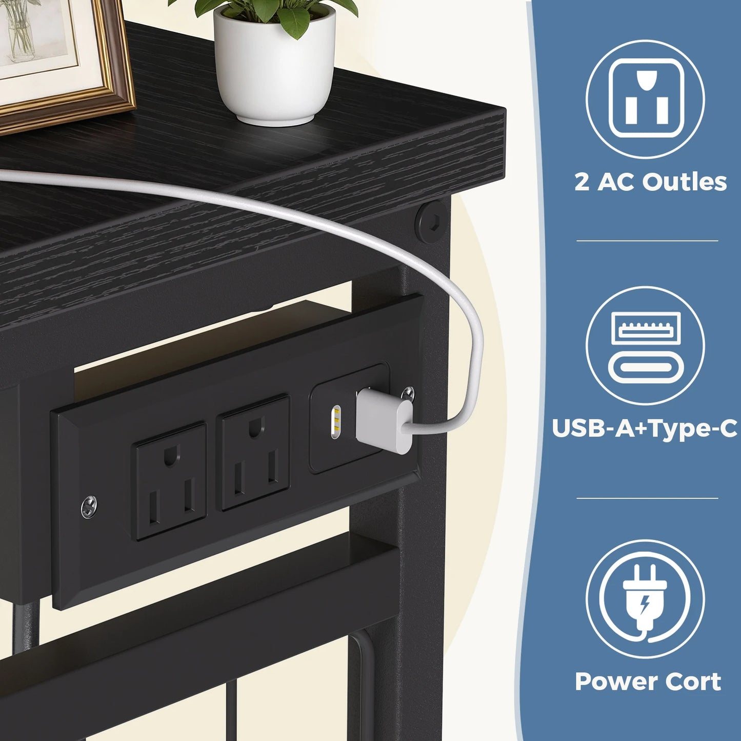 JHK 6 Drawer Fabric Dresser With Charging Station LED Lights