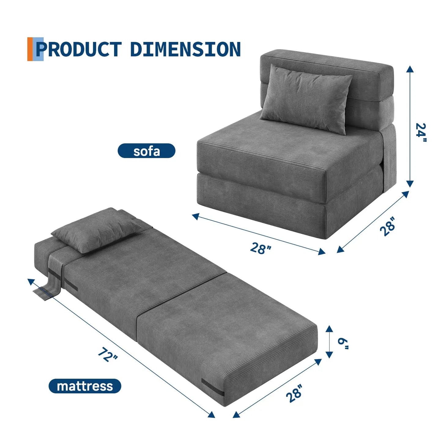 HobbyLane 4 In 1 Folding Sofa Bed Corduroy Loveseat