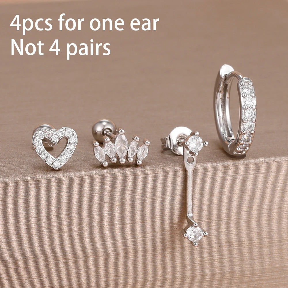 Korean Stainless Steel Zircon Water Drop Earrings Set for Women