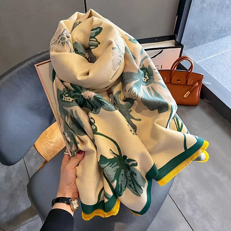 Unisex Elegant Floral Print Polyester Winter Scarf Shawl