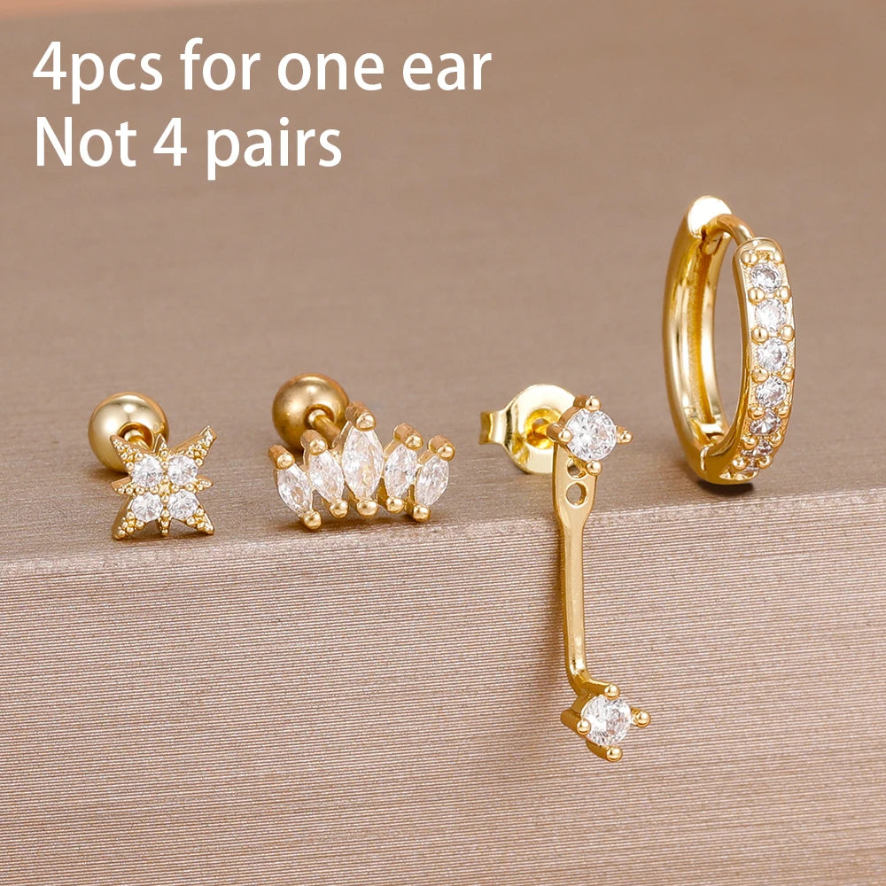 Korean Stainless Steel Zircon Water Drop Earrings Set for Women
