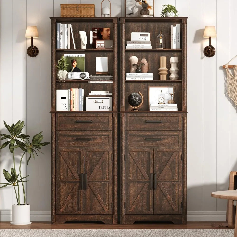 XMSJ Farmhouse Tall Bathroom Storage Cabinet Freestanding Ultra Expandable Drawers