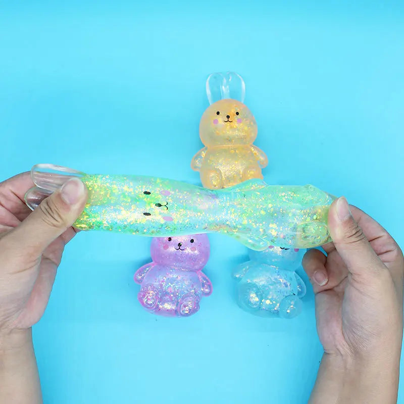 Kids Anti Stress Soft TPR Slow Rebound Sequins Pinch Toy Stress Relief Rabbit