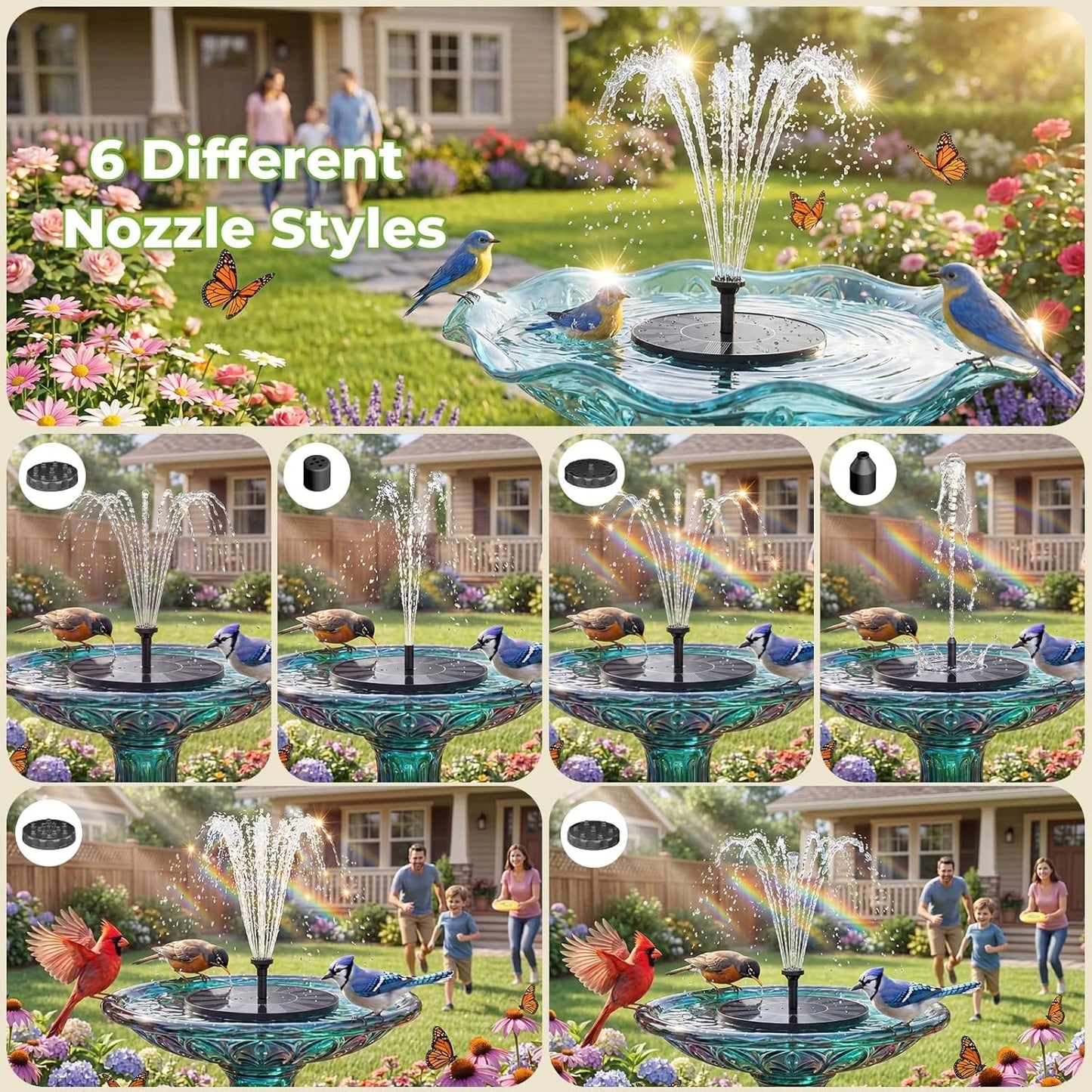 Floating Solar Fountain With 6 Nozzles and 4 Crash Bars