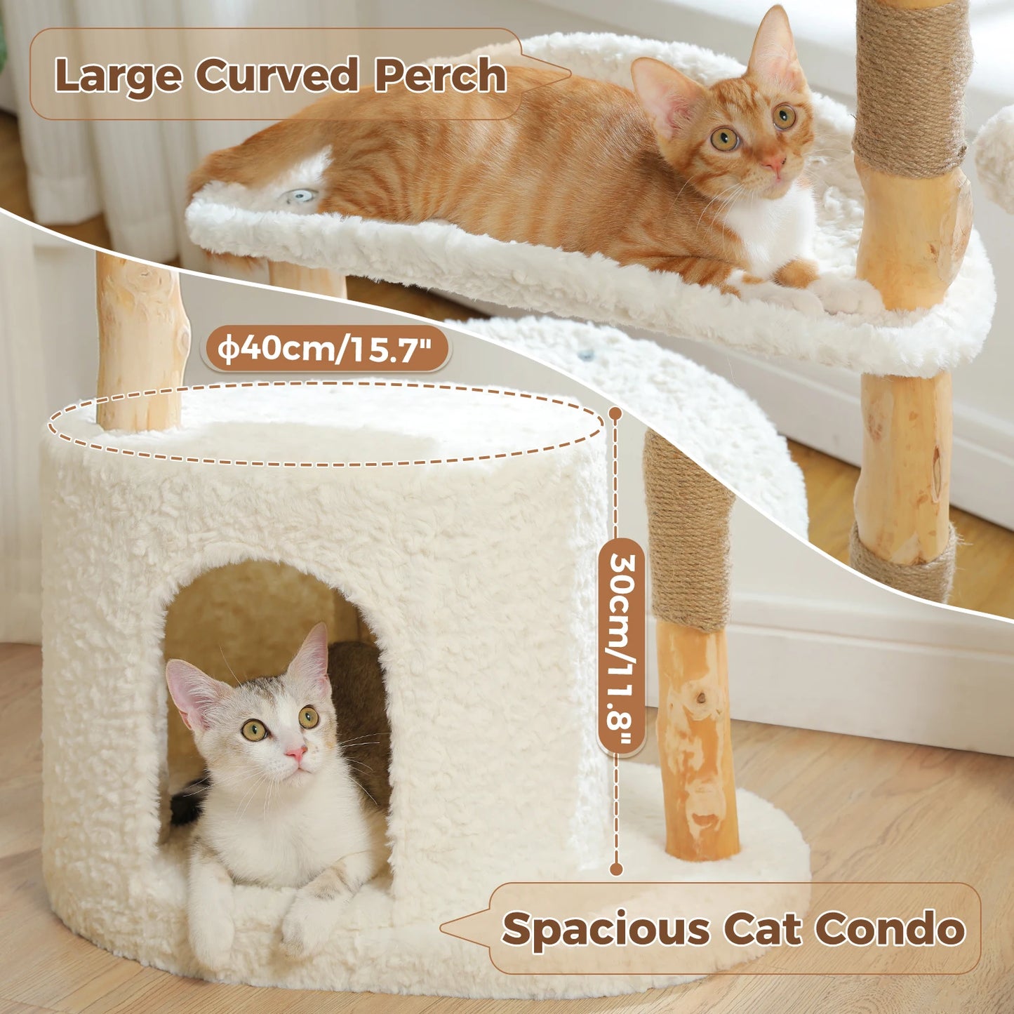 PAWZ Road Modern Cat Tree Tower With Natural Solid Wood Scratching Posts