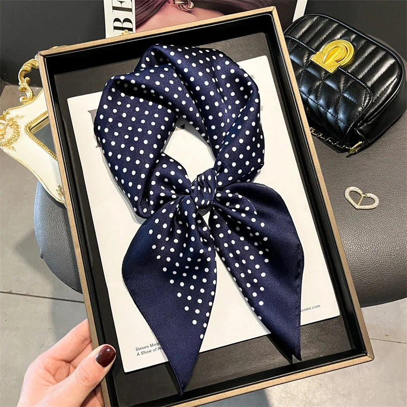 Polka Dot Print Polyester Shawl Square Scarf For Women Satin Wrap