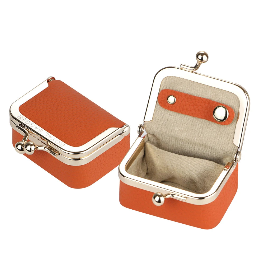 Royal Bagger Genuine Cow Leather Mini Coin Purse Kiss Lock