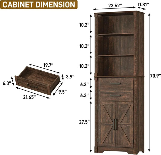 XMSJ Farmhouse Tall Bathroom Storage Cabinet Freestanding Ultra Expandable Drawers