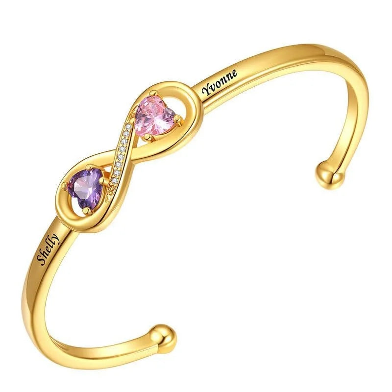 Custom Engraved Heart Birthstone Hand Copper Cuff Bracelet