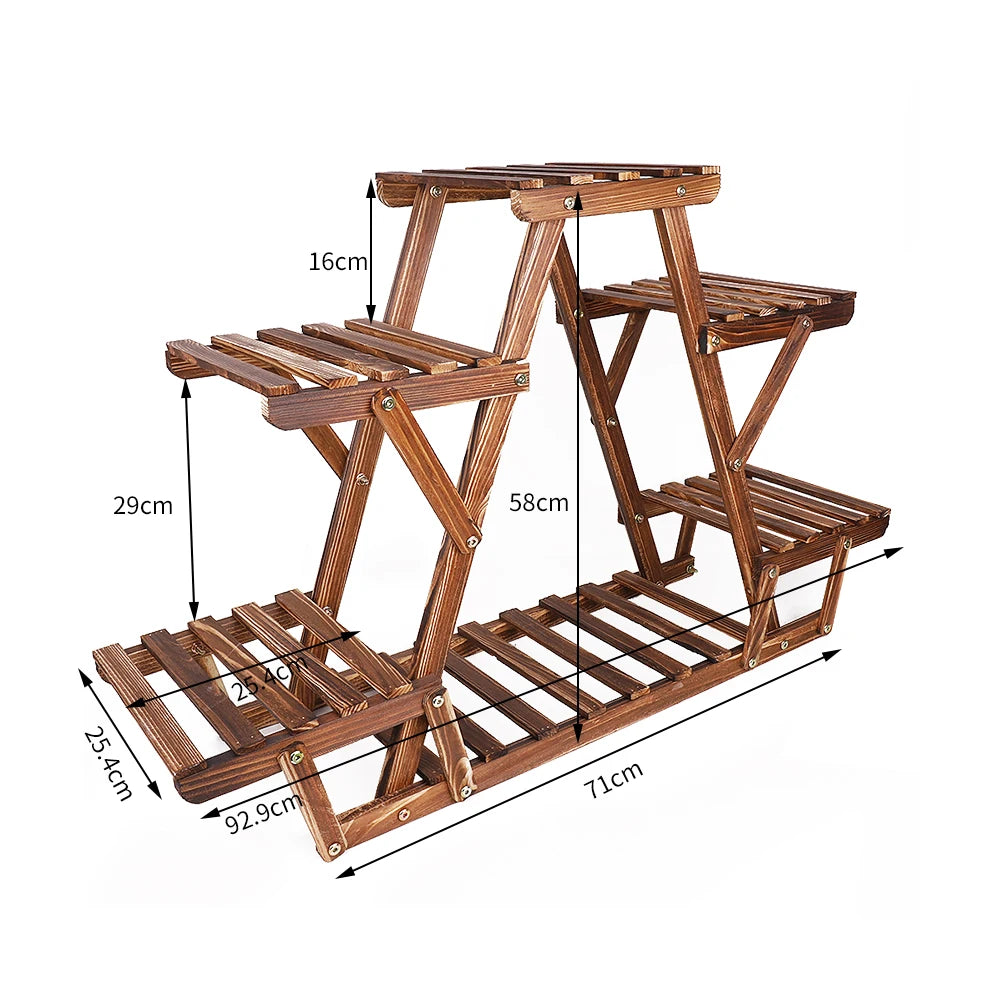 Carbonized Triangle 6 Tier Corner Wood Plant Stand