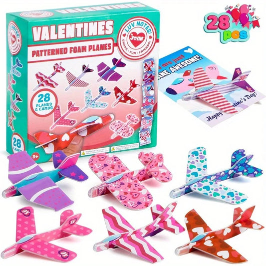 JOYFY 28 Valentines Day Foam Airplanes Greeting Cards with Valentine Punchline for School Classroom Exchange Prizes Party Favor