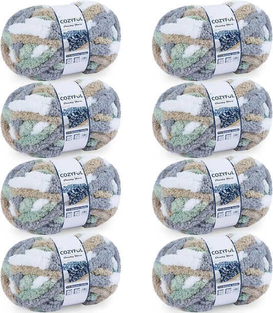 Chenille Cotton Yarn For Hand Knitting 8 Skeins Bundle
