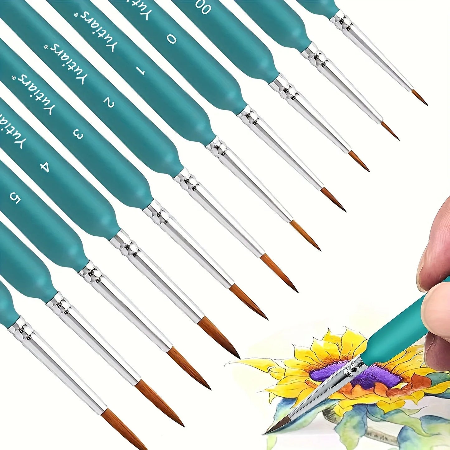 11pcs Premium Paint Brush Set With Natural Wood Triangle Rod For Watercolor Oil Craft Drawing