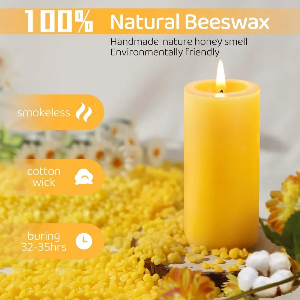 Natural Beeswax Pillar Candles Long Burning 560 Hours Dripless Smokeless For Home Prayer Emergency