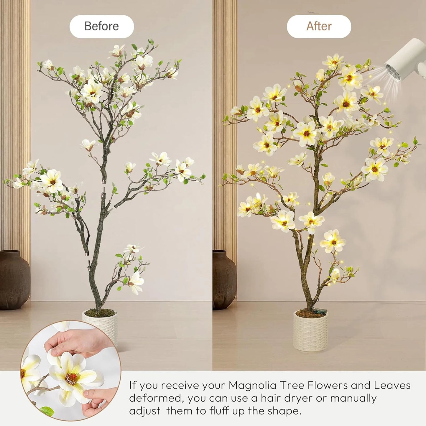 Artificial Magnolia Plant With LED Lights For Outdoor Patio Decor