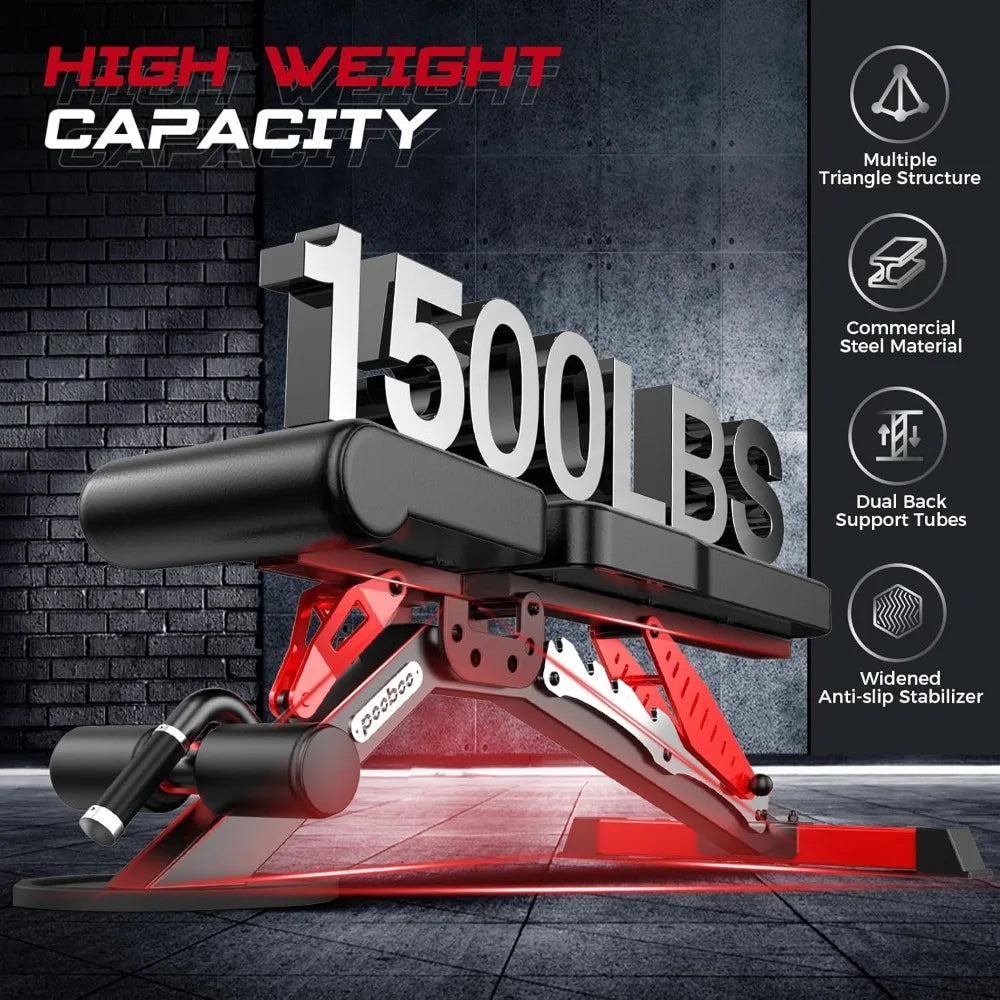 Pooboo Heavy Duty Adjustable Weight Bench For Home Gym Strength Training