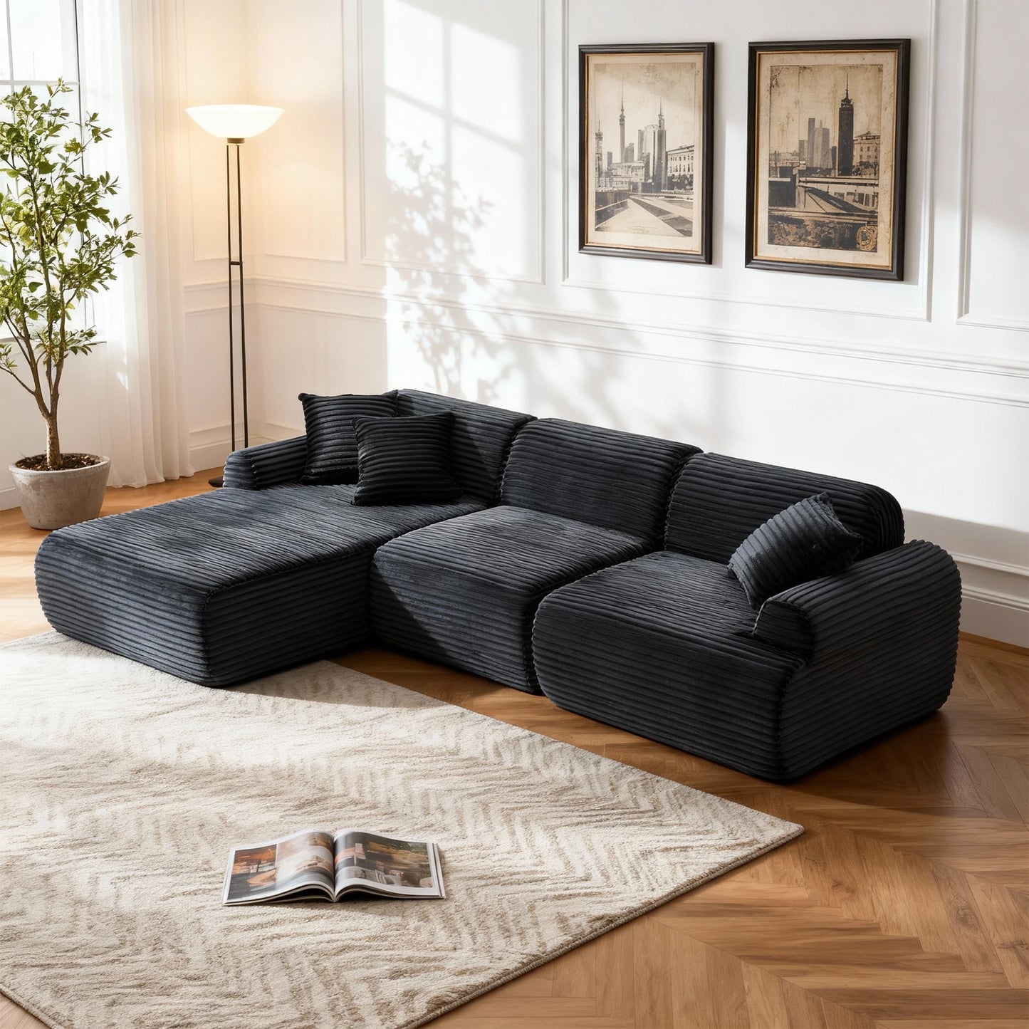 THOLASIS L Shaped Modular Leather Sofa For Family Spaces