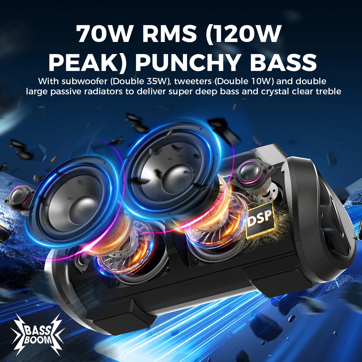 W-King 70W RMS Portable Bluetooth Speaker With IPX6 Waterproof