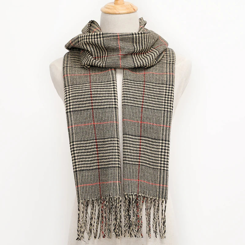 RUNMEICN Unisex Plaid Tassel Winter Scarf For Women Men