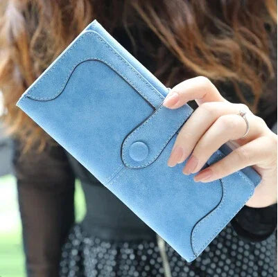 Nubuck Leather Long Wallet For Women Hasp Clutch Card Holder