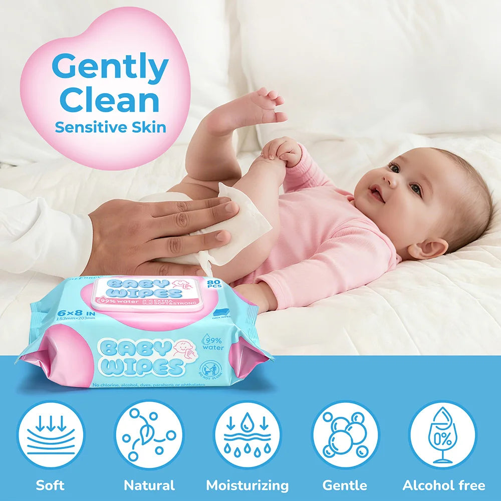 Unscented Hypoallergenic Plant Based Compostable Baby Wipes for Sensitive Skin