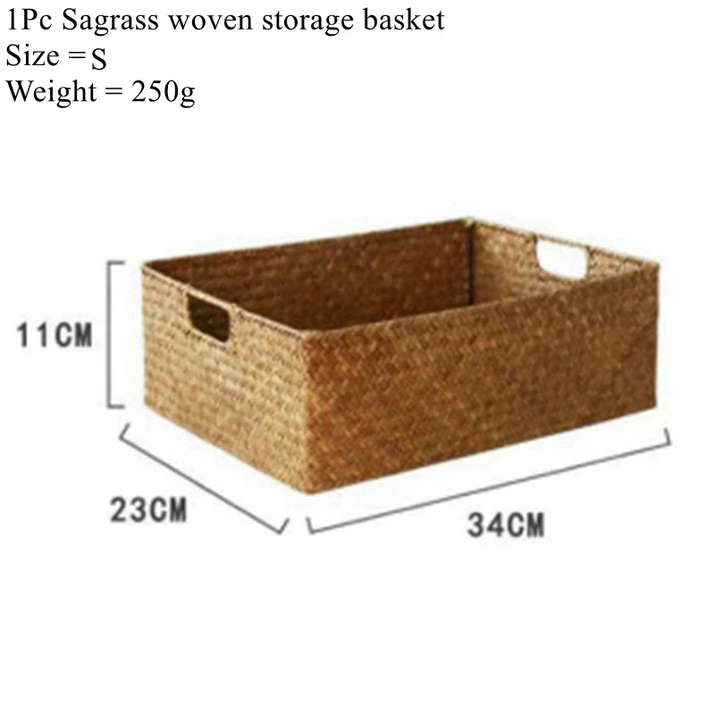 Natural Large Woven Seagrass Basket For Home Kitchen Storage