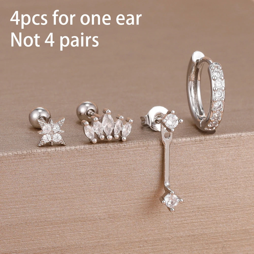 Korean Stainless Steel Zircon Water Drop Earrings Set for Women