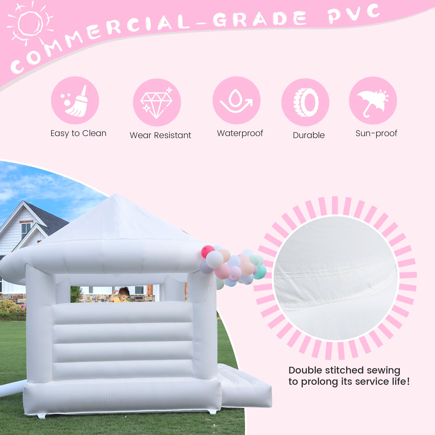 King Inflatable 14ft Commercial White Trampoline Castle For Kids - Durable PVC Build For Safe Play