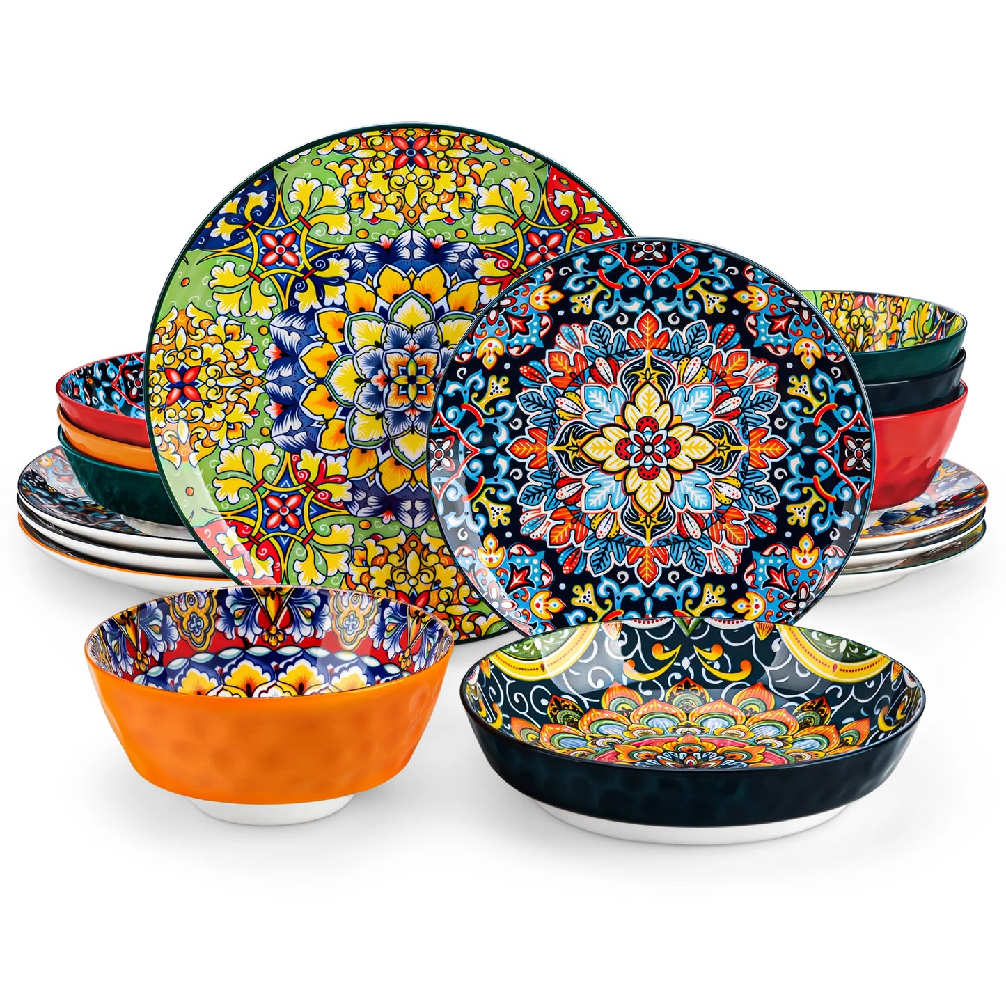 MALACASA Stoneware Dinnerware Set Bohemian Style For Six
