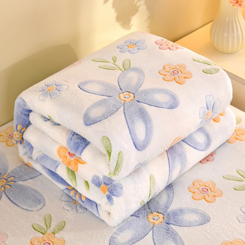 Floral Style Warm Fleece Bedspread Blanket Plaid Travel Shawl