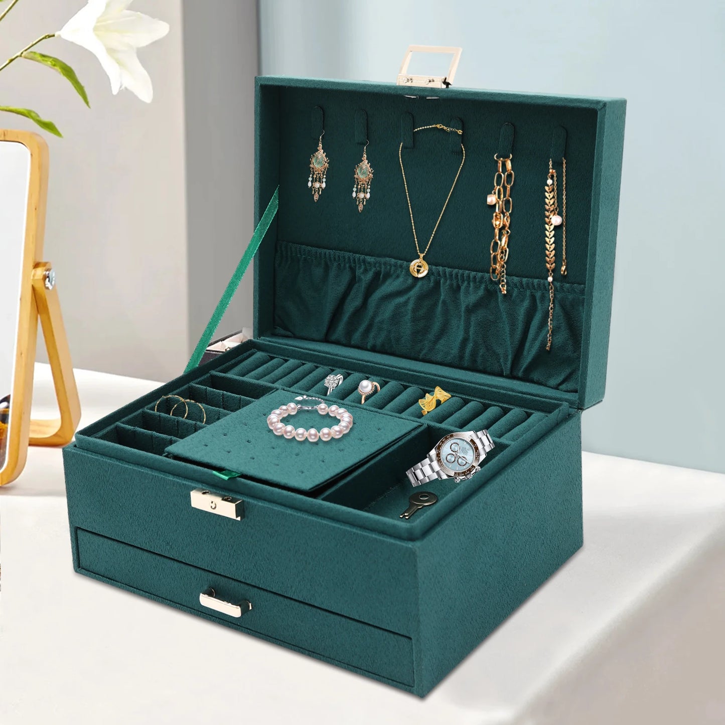 3-Tier Jewelry Box Organizer With Drawers And Compartments