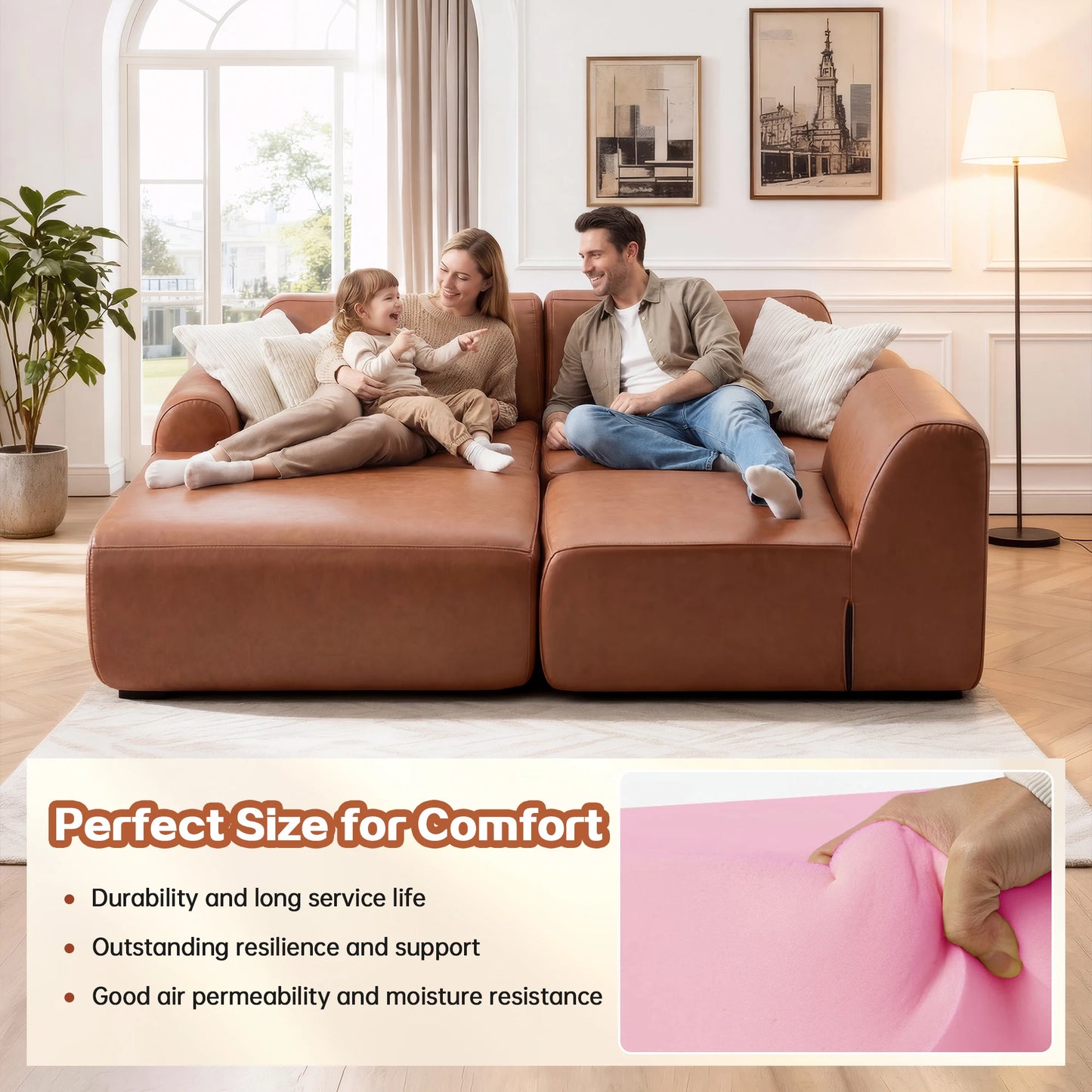THOLASIS L Shaped Modular Leather Sofa For Family Spaces