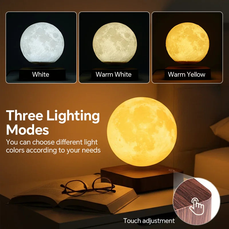 Aiopp Magnetic Floating Rotating Moon Lamp With Wooden Base